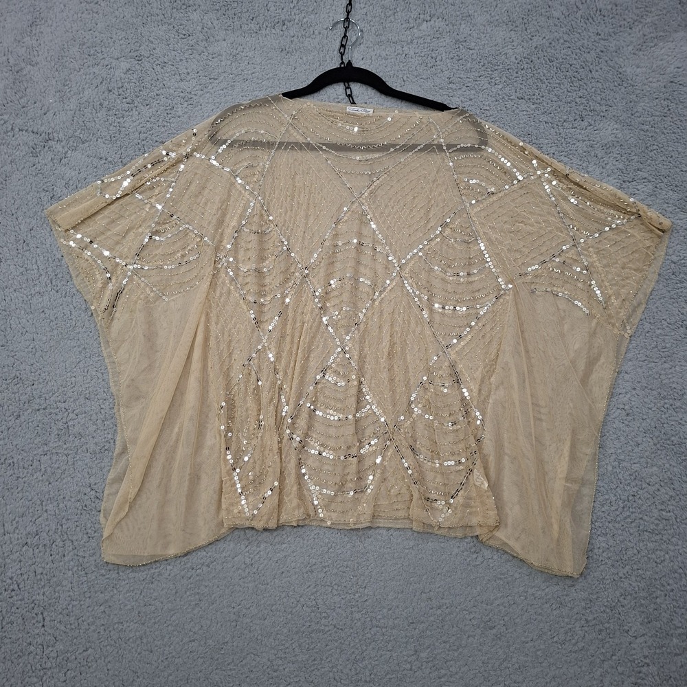 Tasha Polizzi Women's Medium Beaded Sequins Embellished Top Batwing Mesh